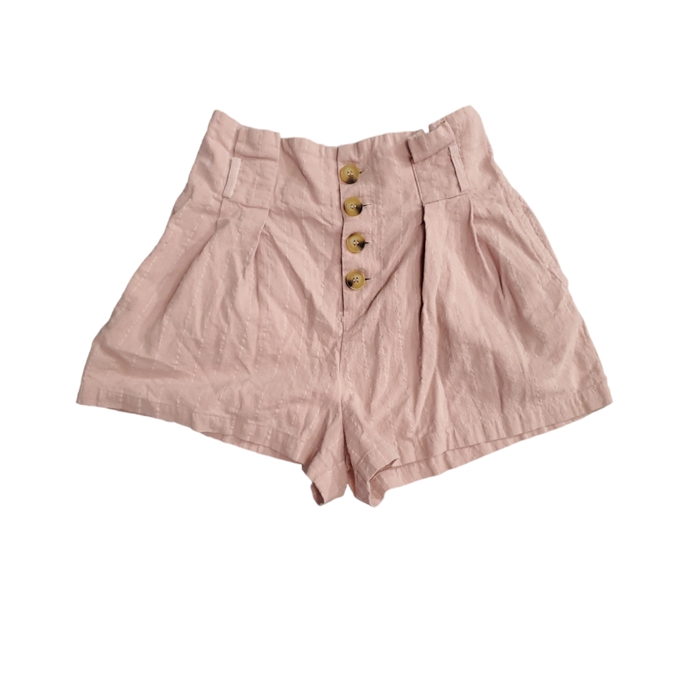 Elodie Paper Bag Pink Striped Button Down Shorts